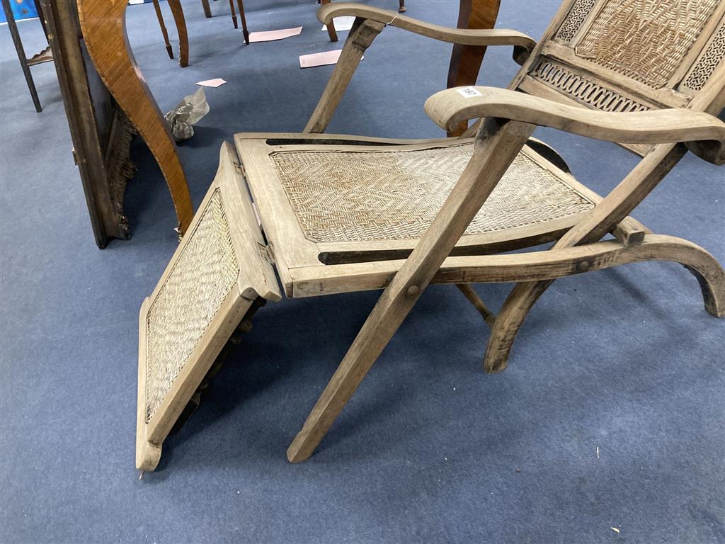 An Anglo Indian caned bleached hardwood steamer chair
